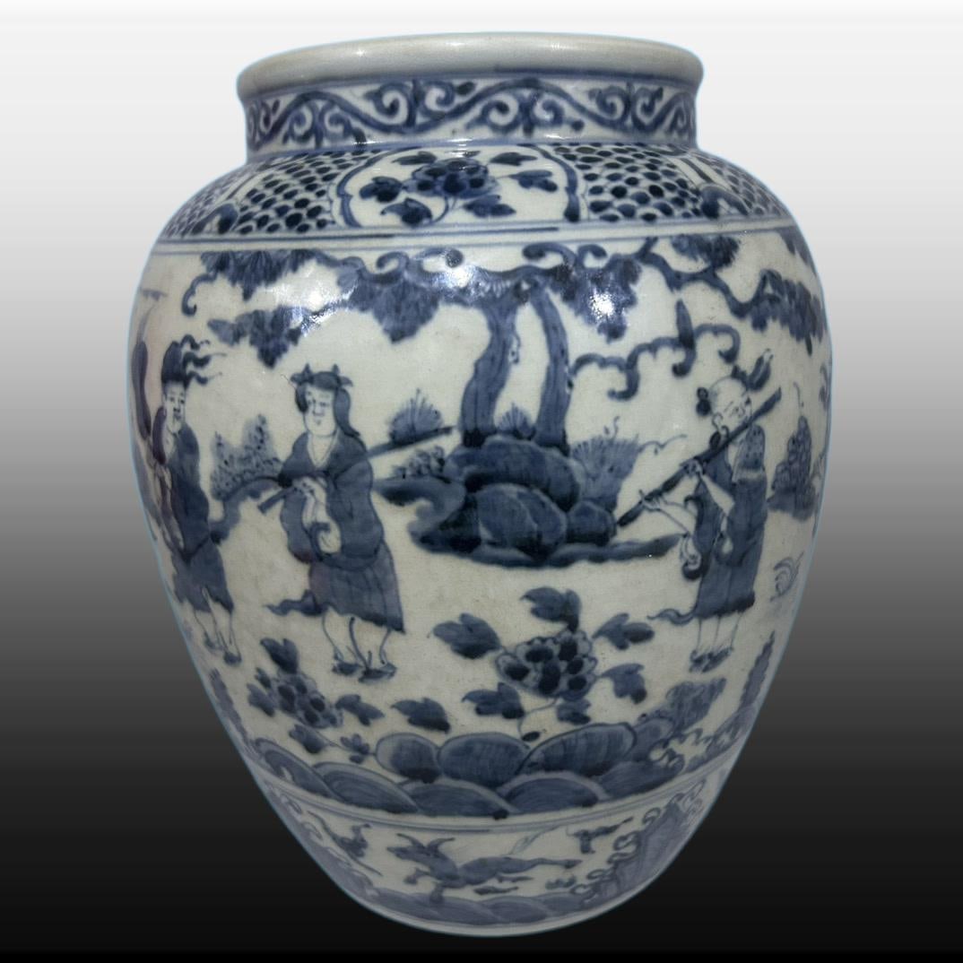 A Exquisite Blue and White Figures Pattern Jar - 5