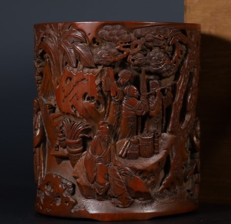 A Exquisite Bamboo Figures Pattern Brush Pot (1 of 9)