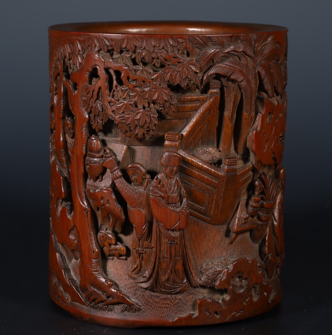A Exquisite Bamboo Figures Pattern Brush Pot - 2