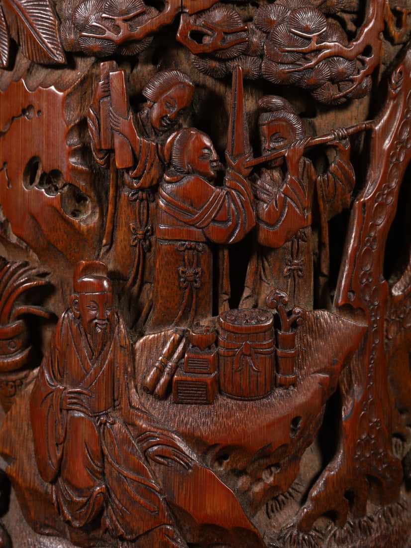 A Exquisite Bamboo Figures Pattern Brush Pot - 5