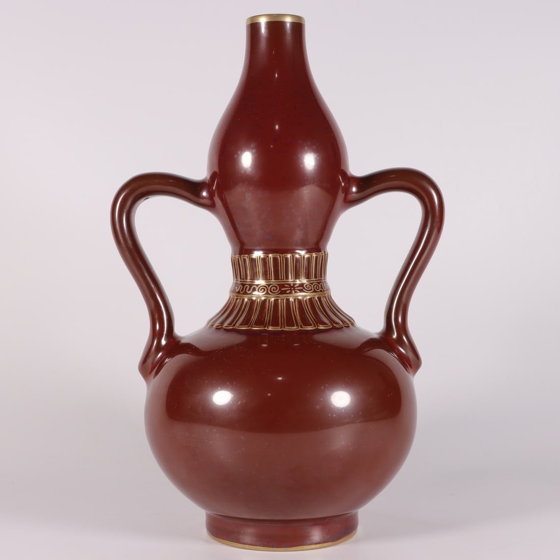 A Exquisite Purple Gold Glazed Painted Gold Ruyi-Ears Gourd-Shaped Vase: A Exquisite Purple Gold Glazed Painted Gold Ruyi-Ears Gourd-Shaped Vase,Qing Dynasty, China,Qianlong Six-character Mark,Size:10.2inx6.7inx3in