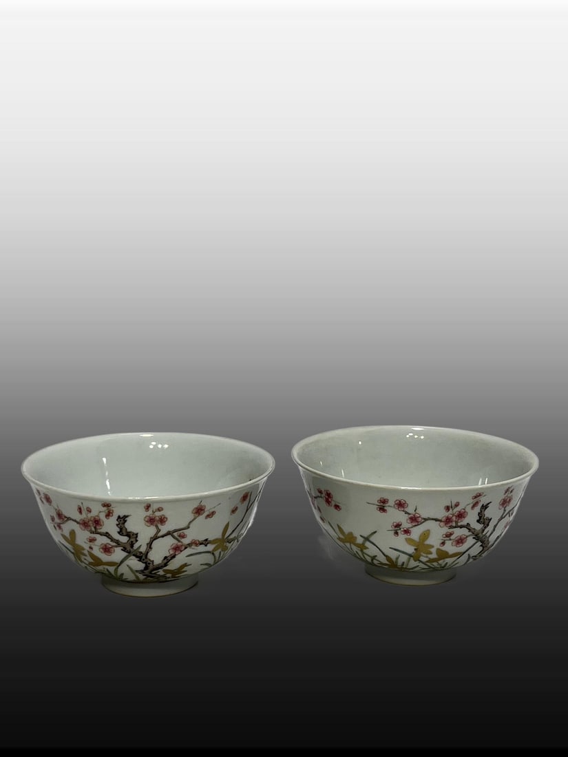 A pair of Exquisite Famille-Rose Flower and Bird Pattern Bowl: A pair of Exquisite Famille-Rose Flower and Bird Pattern Bowl,Qing Dynasty, China,With Mark,Size:5.3in