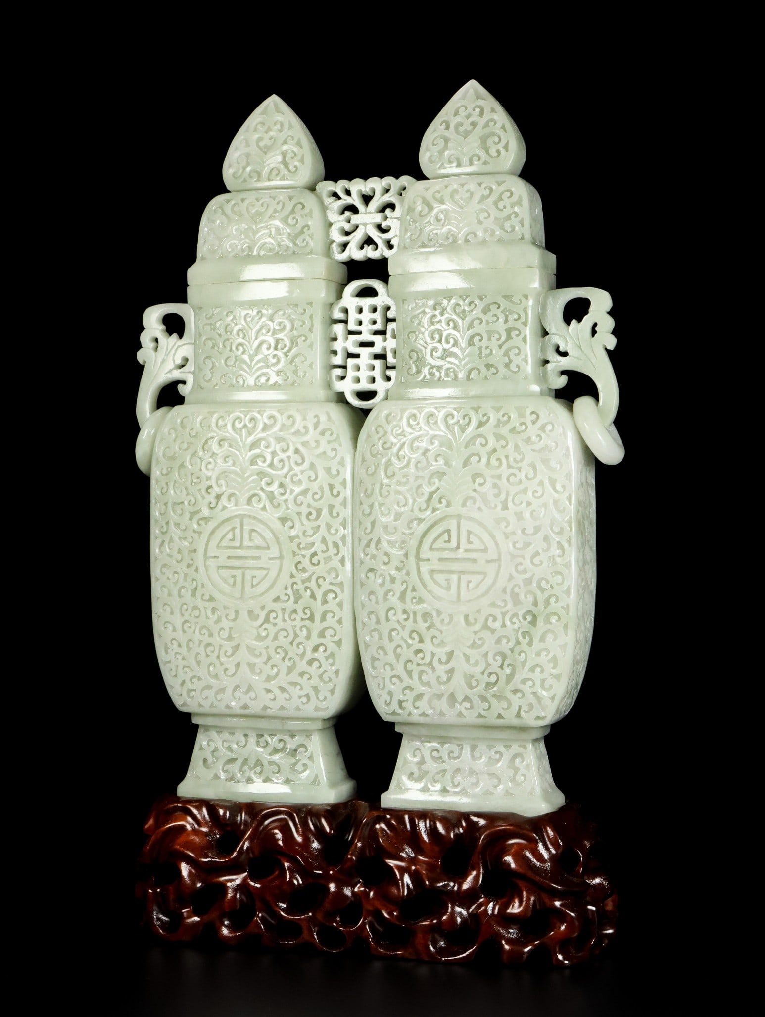 A Exquisite Hotan Jade Scroll Pattern Vase - 4