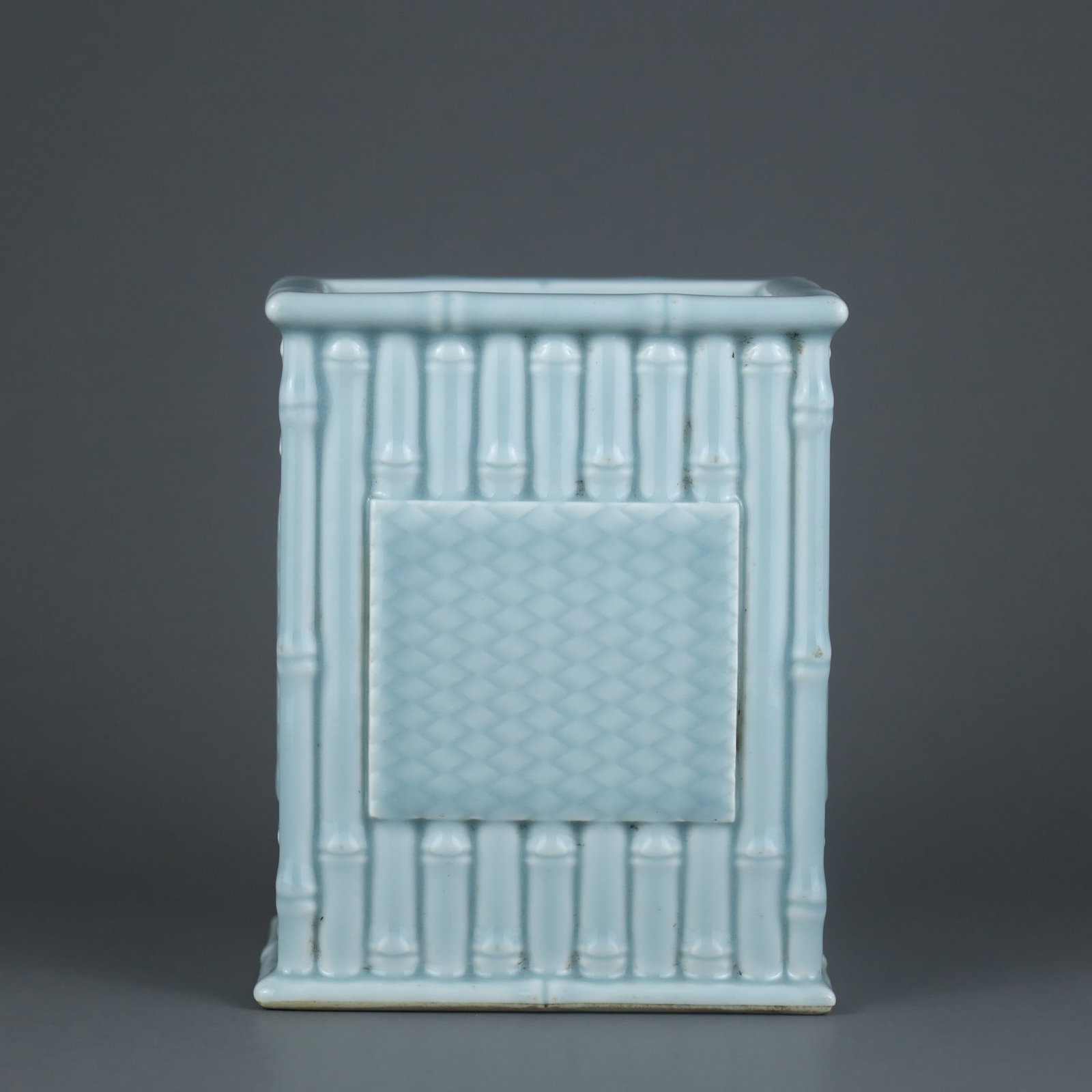 A Exquisite Sky Blue Glaze Carved Bamboo Joint Pattern Brush Pot (1 of 9)