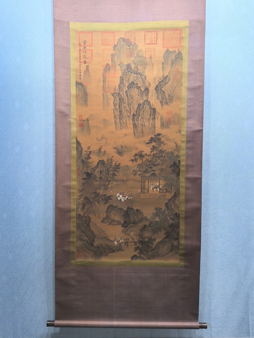 A Chinese Vertical Scroll Ink Painting of Landscape on Silk: A Chinese Vertical Scroll Ink Painting of Landscape on Silk,Song Dynasty, China,Xu Daoning,without frame size:25.2inx55.5in