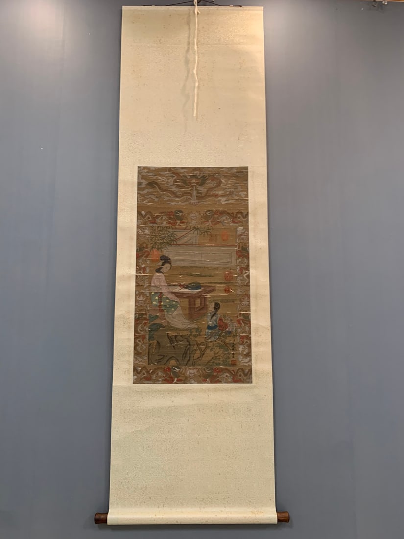 A Chinese Vertical Scroll Ink Painting of Figures on Paper: A Chinese Vertical Scroll Ink Painting of Figures on Paper,Qing Dynasty, China,Jin Tingbiao,without frame size:17.7inx33.5in