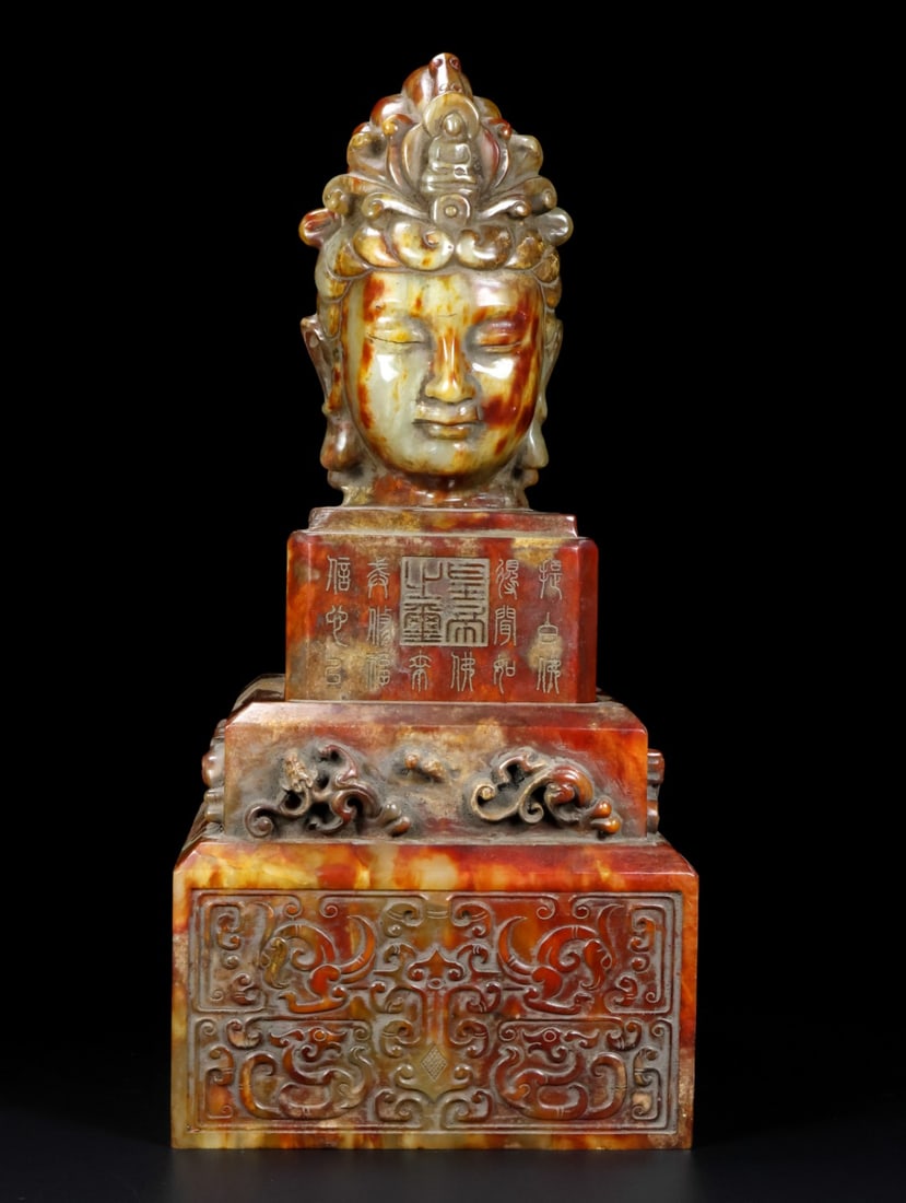 A Exquisite Hotan Jade Buddha statue Seal: A Exquisite Hotan Jade Buddha statue Seal,Han Dynasty, China,With Mark,Size:13.1inx6inx6in,Weight:10100g