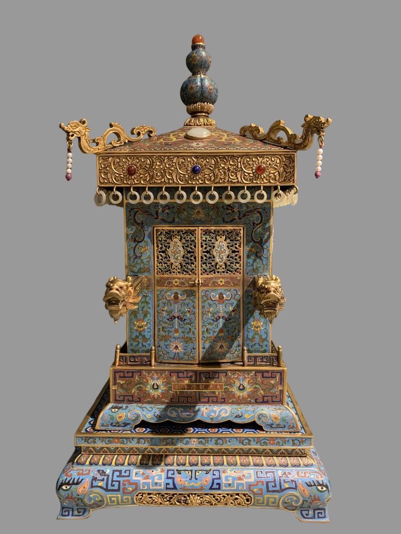 A Exquisite Cloisonne Inlaid White Jade Sedan Ornament (1 of 9)