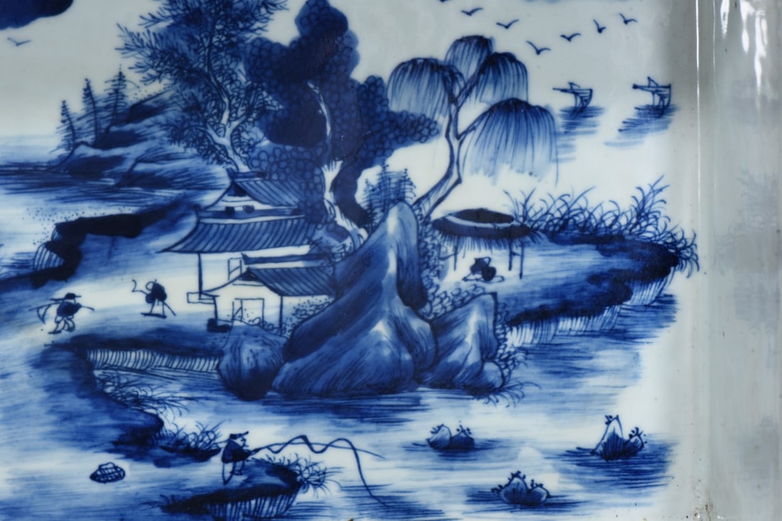 A Exquisite Blue and White Landscape pattern Basin - 8