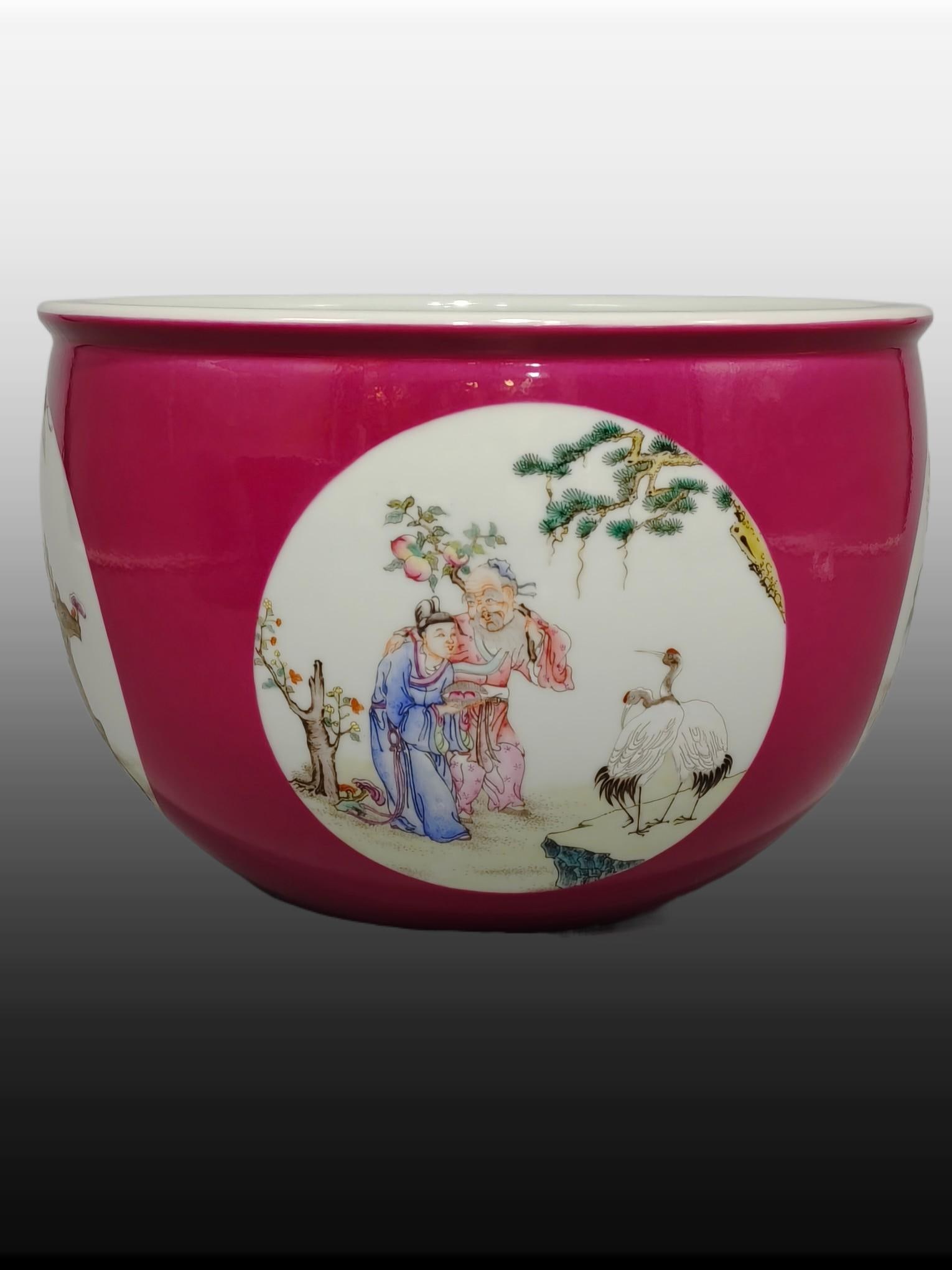 A Exquisite Ruby Red-Glazed Famille-Rose Figures Pattern Vat - 2