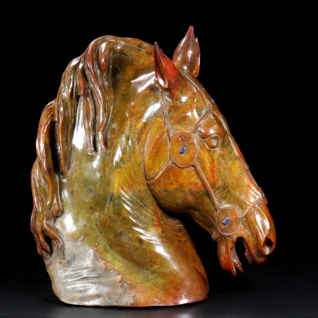 A Exquisite Hotan Jade Horse Head Ornament: A Exquisite Hotan Jade Horse Head Ornament,Han Dynasty, China,Size:14.2inx12inx5.6in,Weight:18850g 和田玉马首摆件,中国汉代