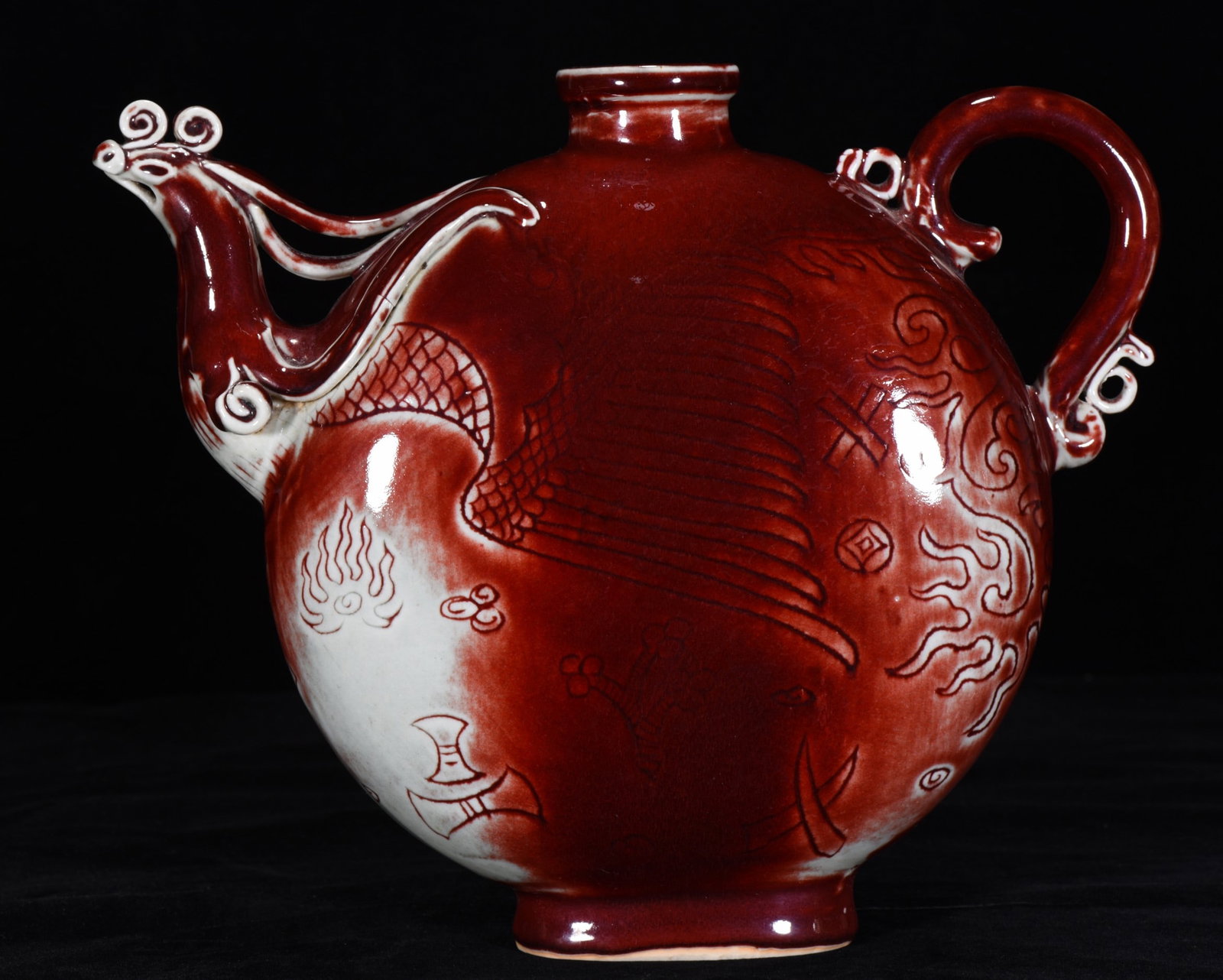 A Exquisite Red Glazed Phoenix Head Ewer - 3