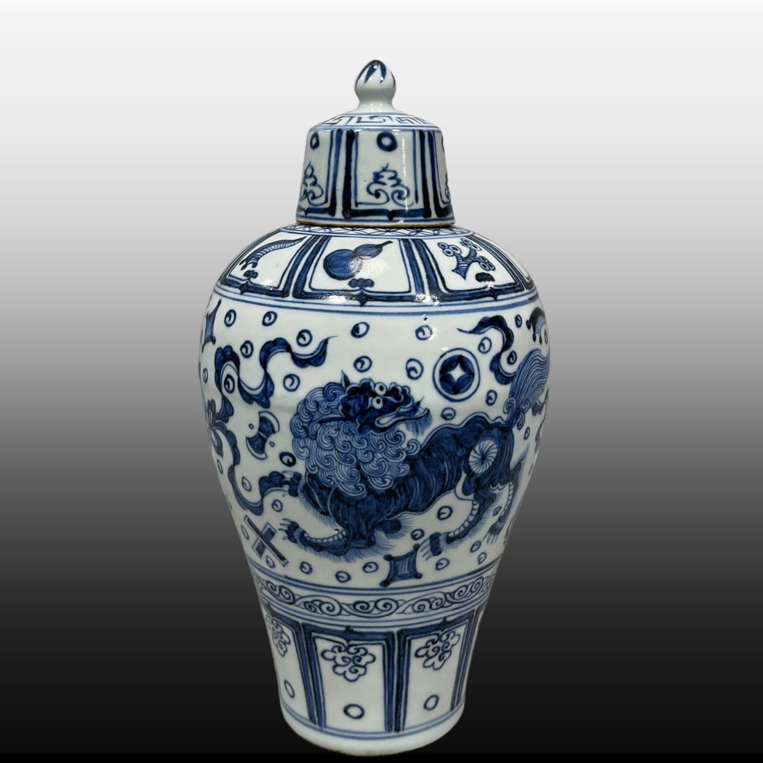 A Exquisite Blue and White Lion Pattern Vase: A Exquisite Blue and White Lion Pattern Vase,Yuan Dynasty, China,Size:11inx5.1in 青花狮纹瓶,中国元代