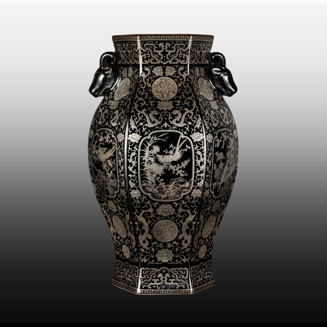 A Exquisite Wujin Glazed Gilt Silver Flower and Bird Pattern Vase: A Exquisite Wujin Glazed Gilt Silver Flower and Bird Pattern Vase,Qing Dynasty, China,Qianlong Six-character Mark,Size:17.3inx10.6in