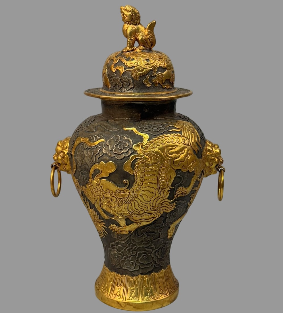 A Exquisite Bronze Gold Plated Dragon Pattern Jar - 10