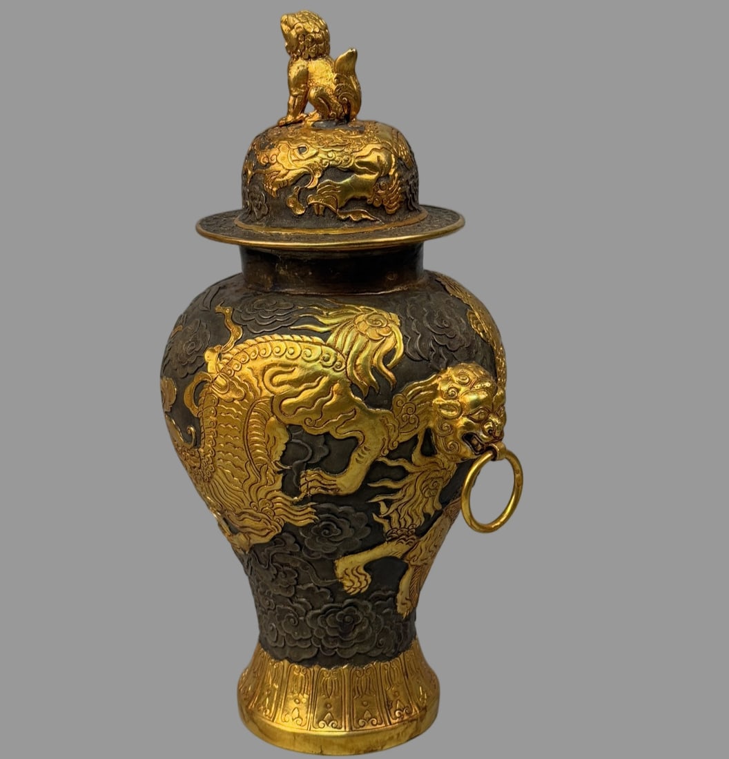 A Exquisite Bronze Gold Plated Dragon Pattern Jar - 2
