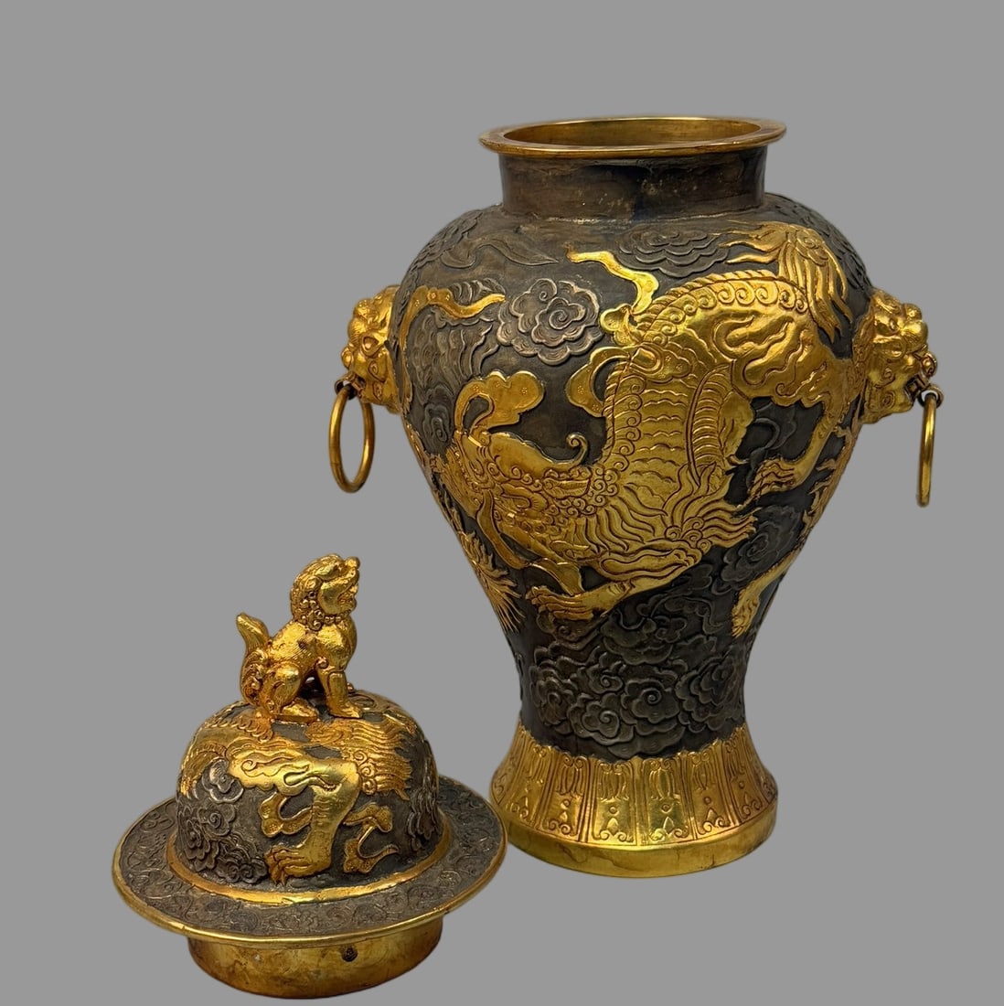 A Exquisite Bronze Gold Plated Dragon Pattern Jar - 4