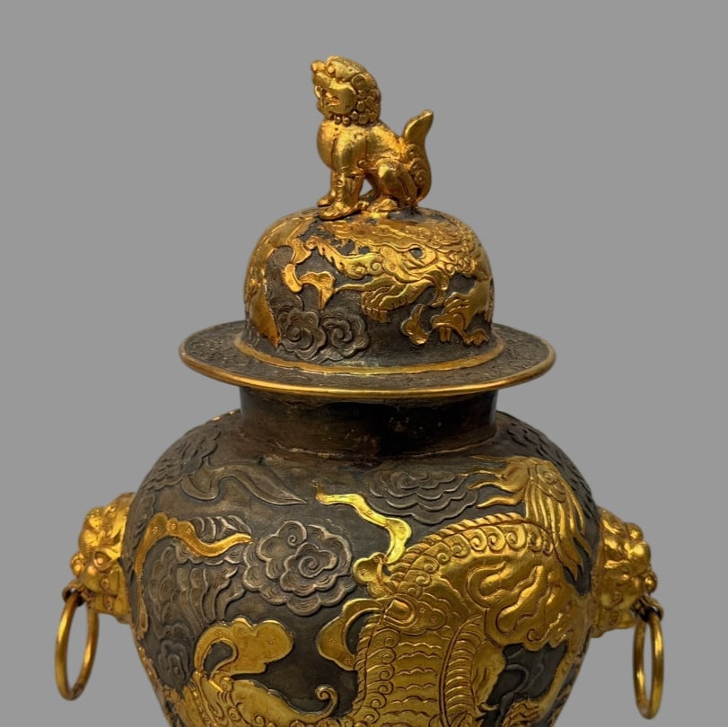 A Exquisite Bronze Gold Plated Dragon Pattern Jar - 5