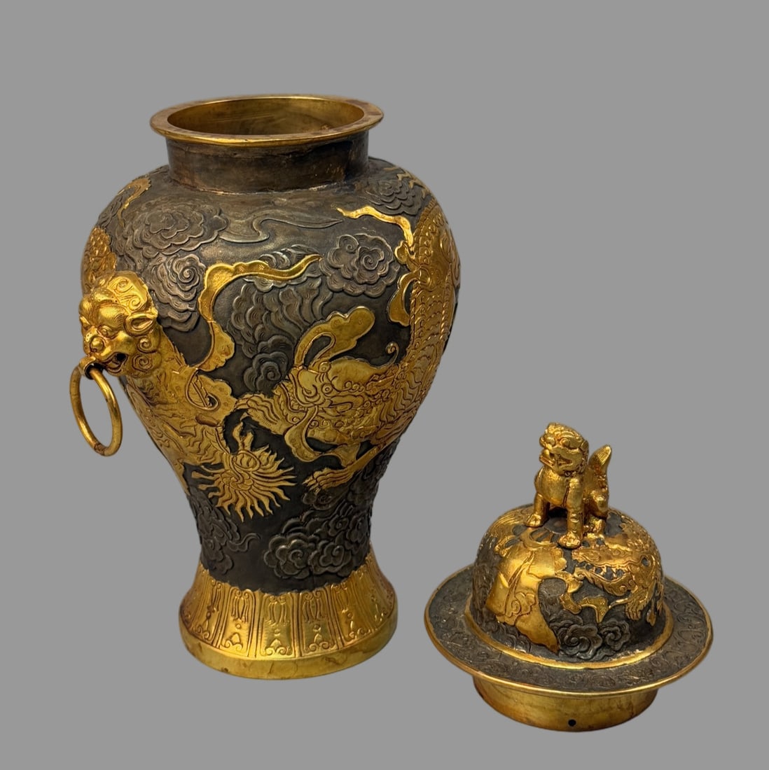 A Exquisite Bronze Gold Plated Dragon Pattern Jar - 8
