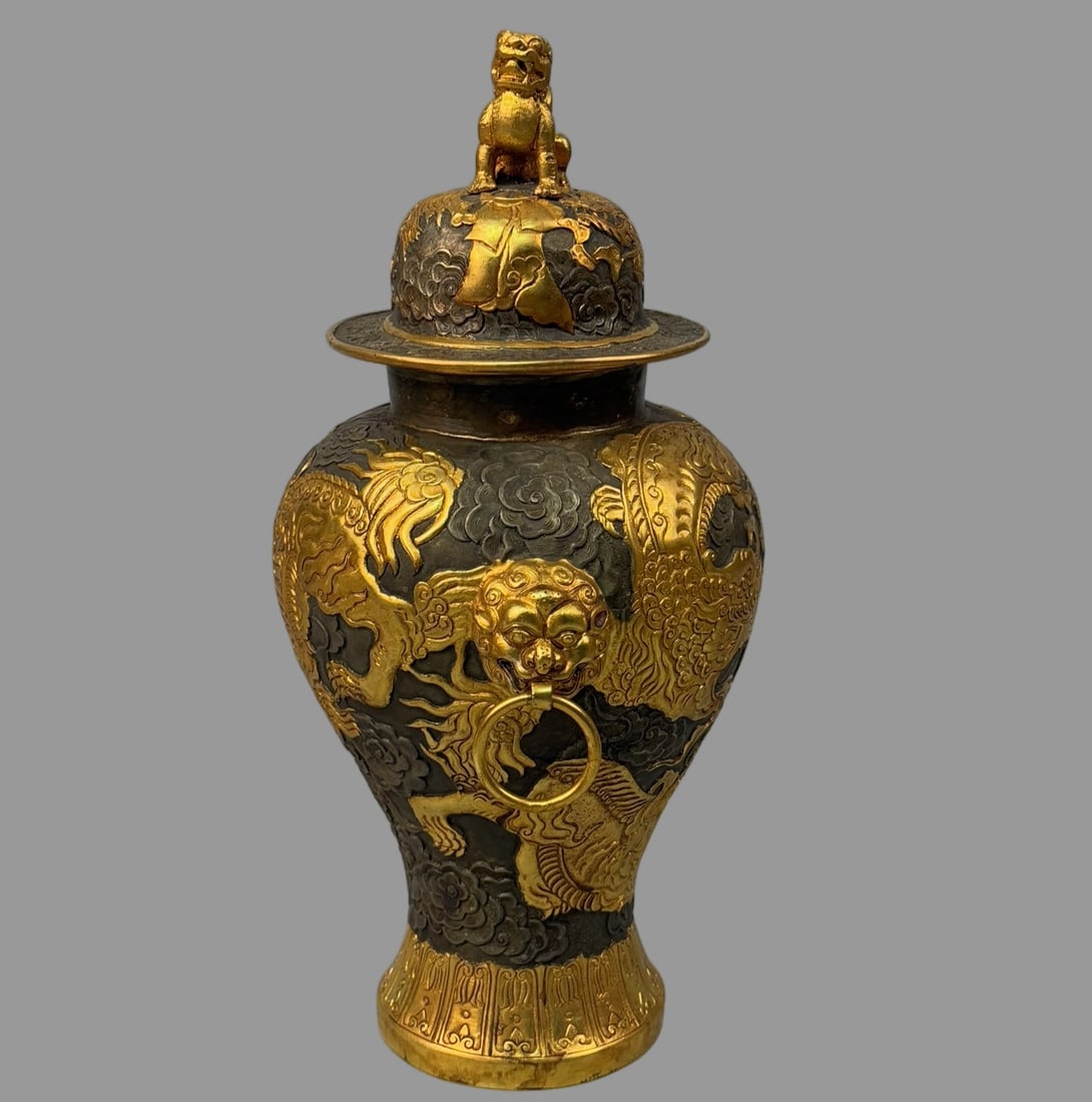 A Exquisite Bronze Gold Plated Dragon Pattern Jar - 9