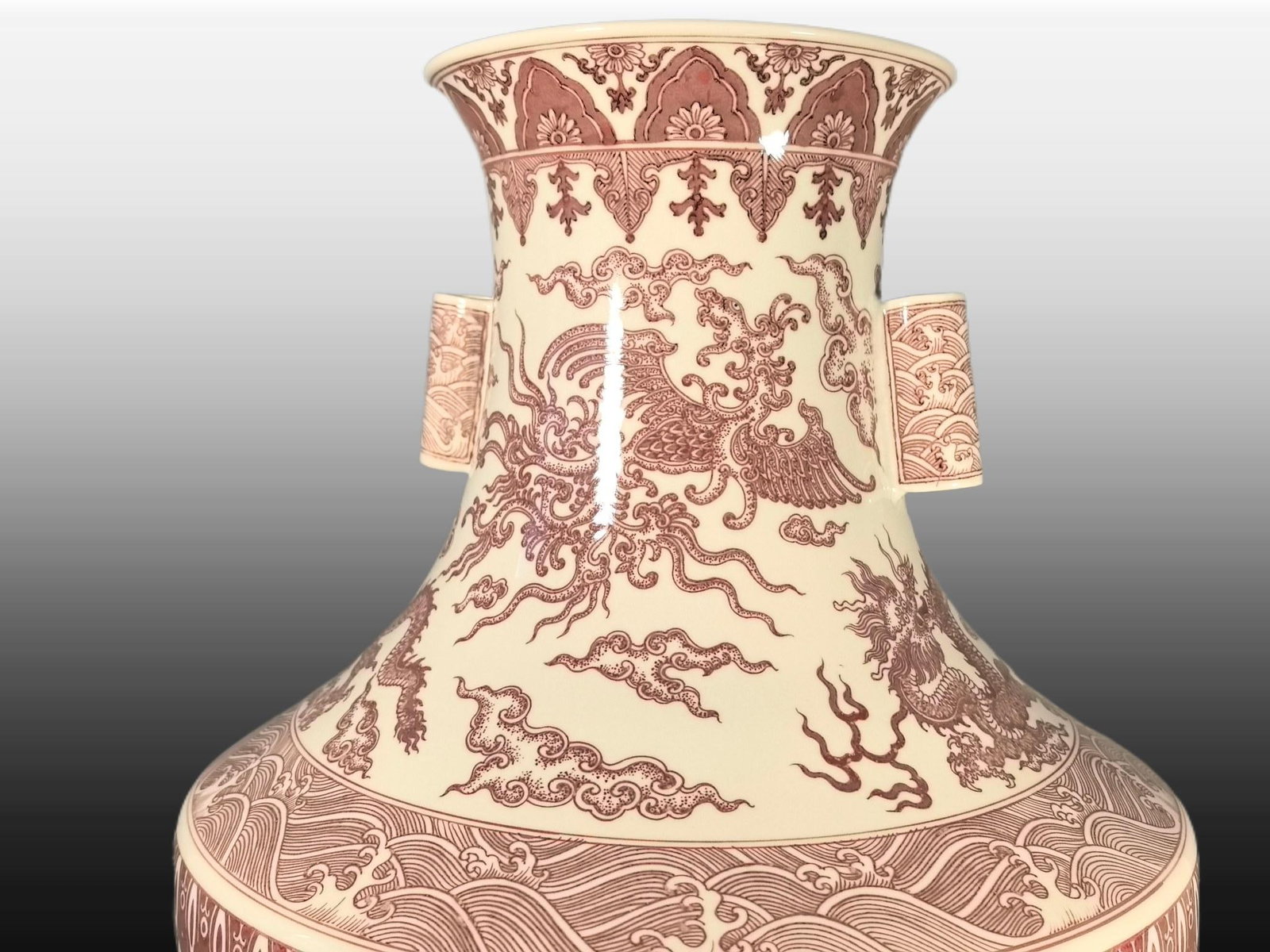 A Exquisite Underglaze-Red Dragon and Phoenix Pattern Vase - 6