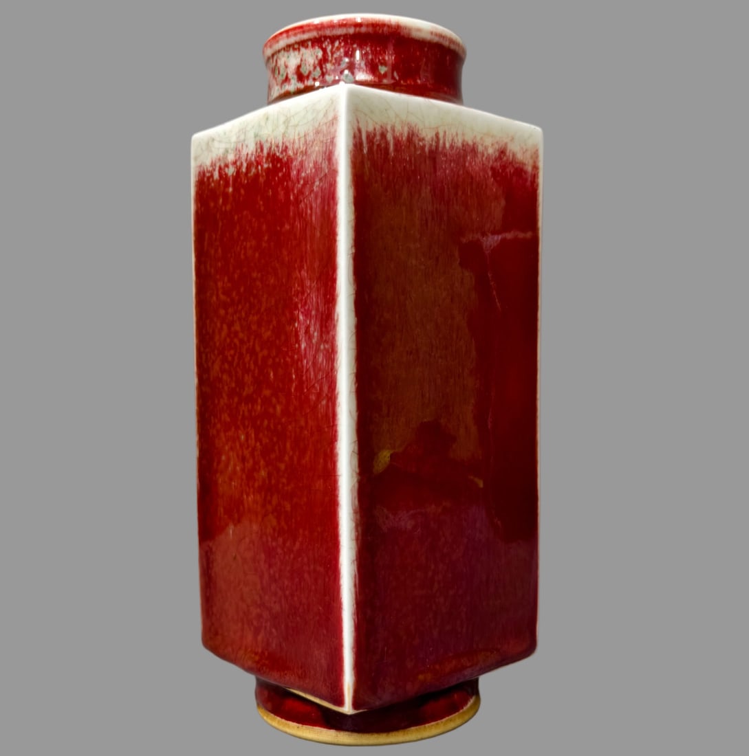 A Exquisite Lang Red Glazed Square Vase - 3
