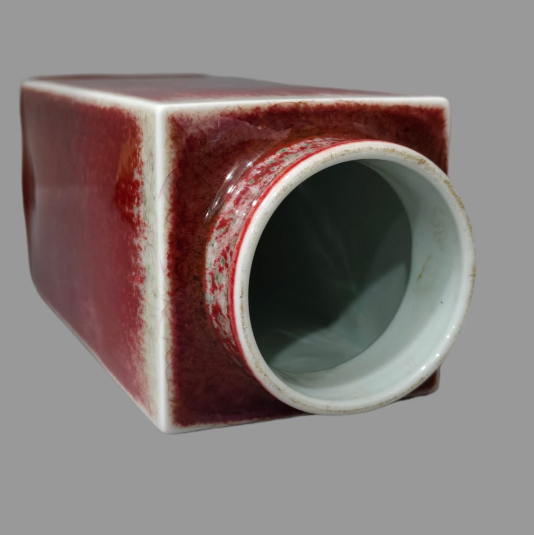 A Exquisite Lang Red Glazed Square Vase - 5