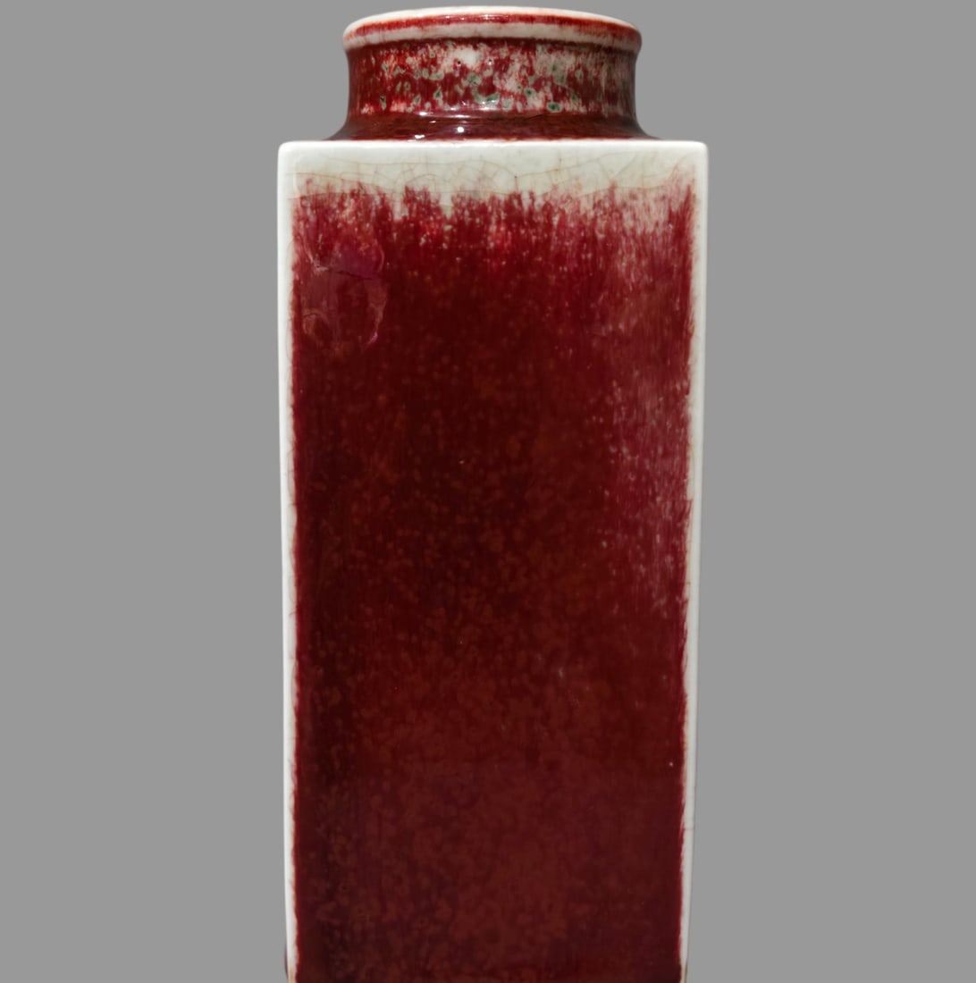 A Exquisite Lang Red Glazed Square Vase - 6