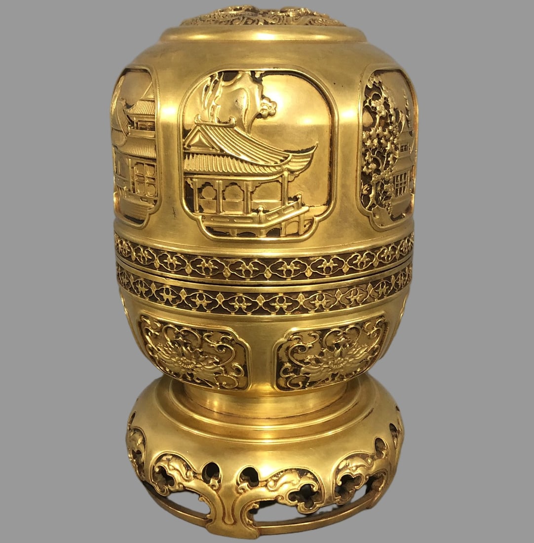 A Exquisite Gilt Bronze Landscape Pattern Censer - 2