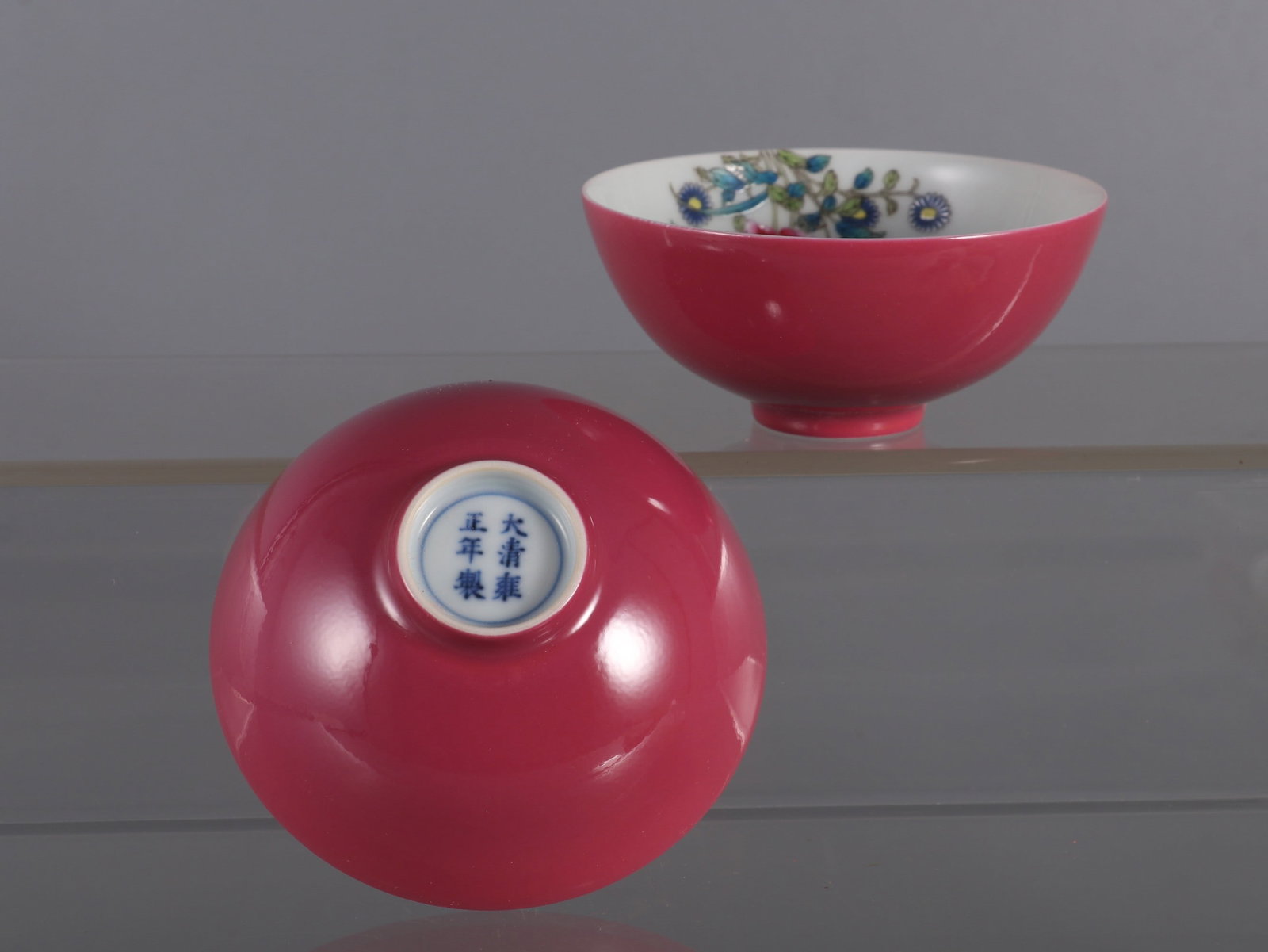 A pair of Exquisite Ruby Red-Glazed Flower Pattern Cup - 5