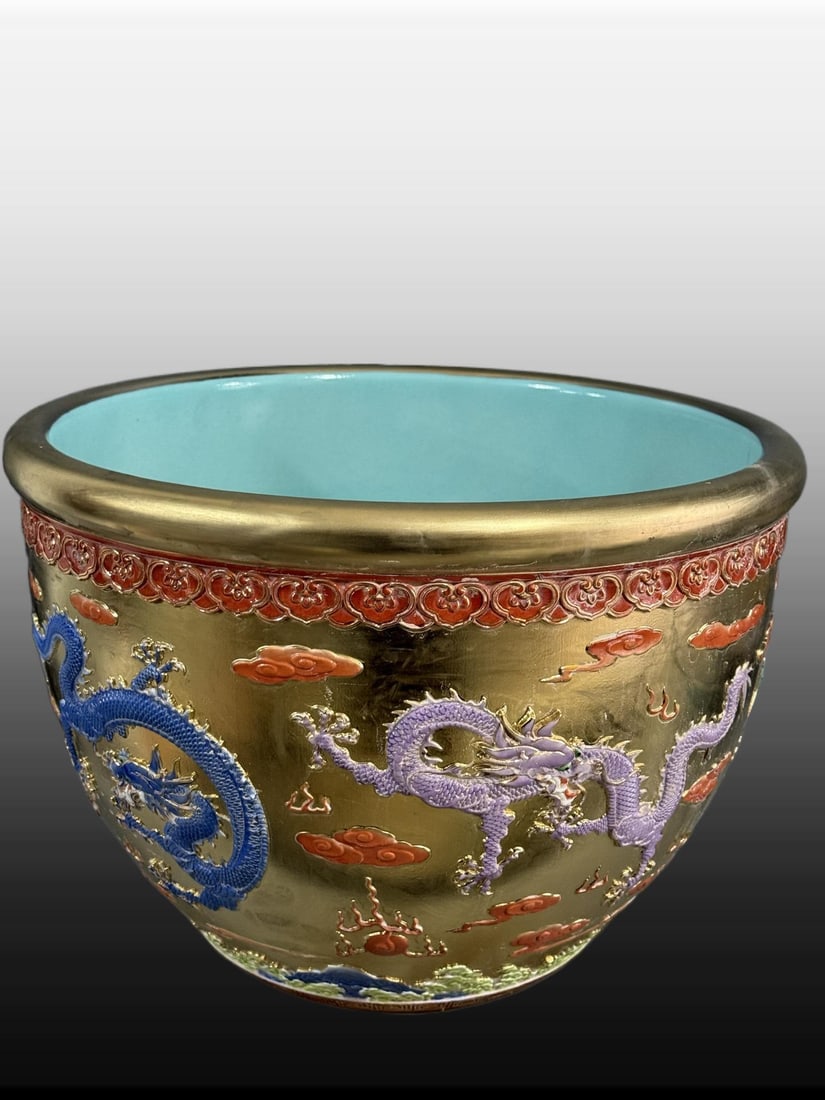 A Exquisite Gold Ground Painted Gold Dragon Pattern Vat (1 of 5)
