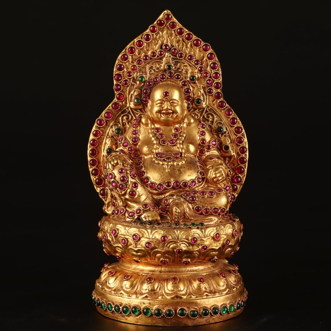 A Exquisite Gilt Bronze Statue of Maitreya Buddha Ornament: A Exquisite Gilt Bronze Statue of Maitreya Buddha Ornament,Qing Dynasty, China,With Mark,Size:7.5inx3.7in,Weight:1127g
