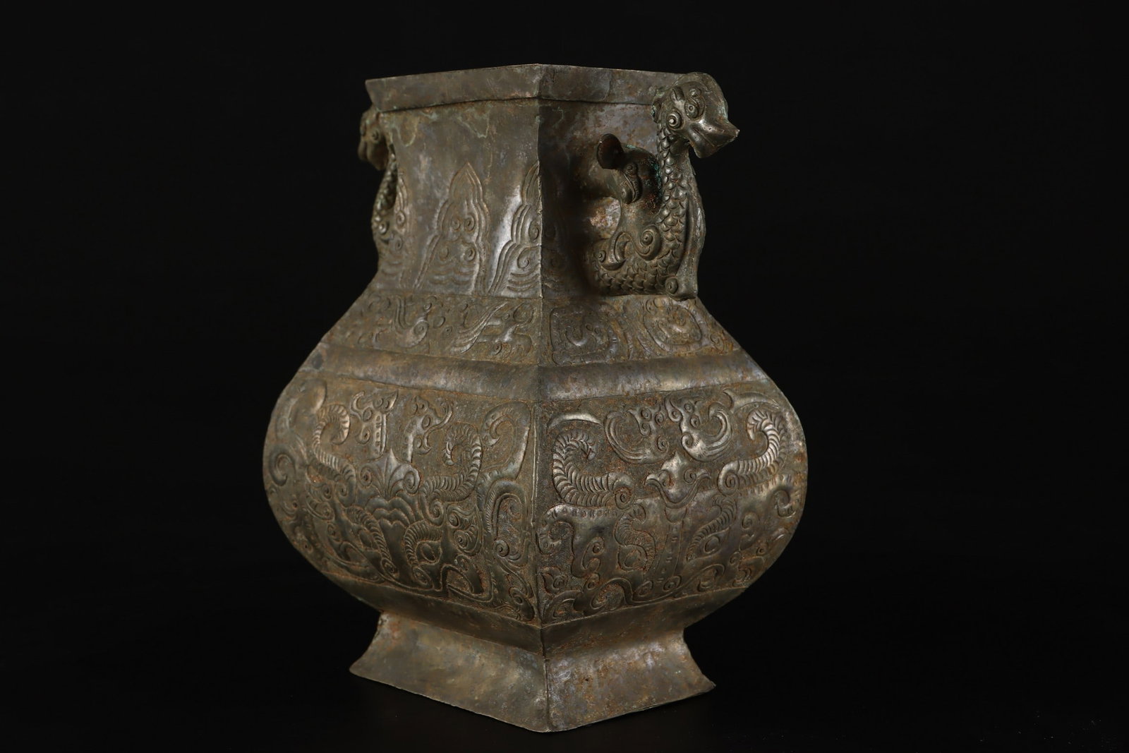 A Exquisite Copper Beast-Face Pattern Dragon-Ears Vase - 2