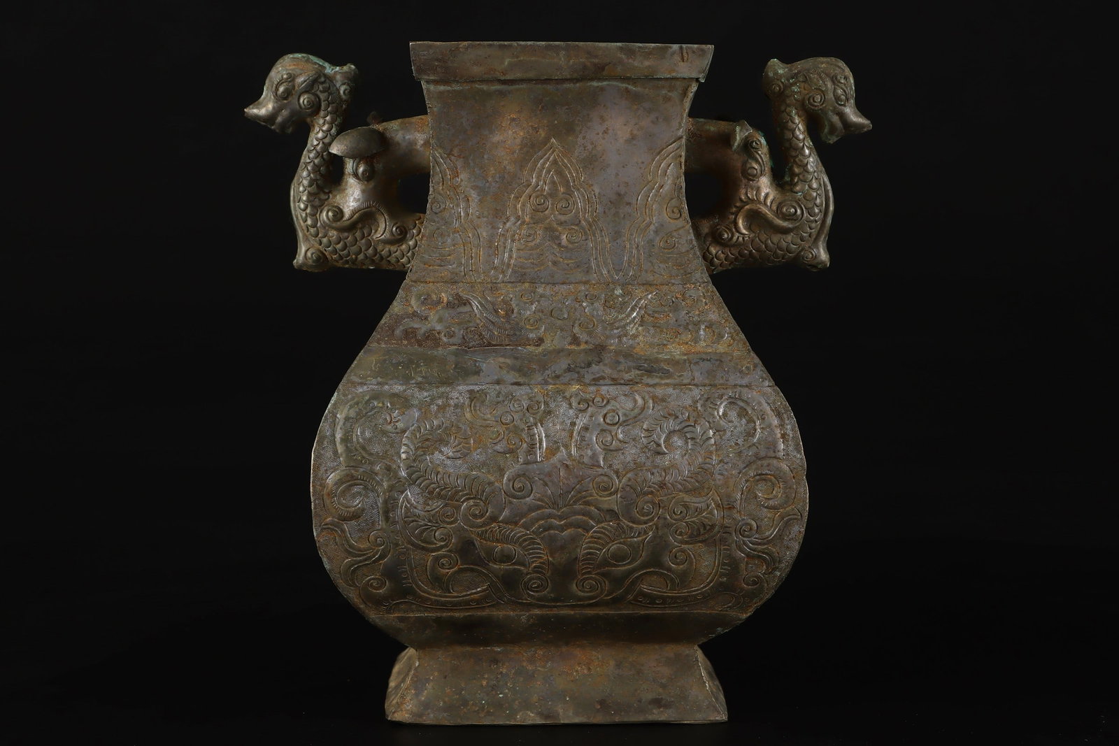 A Exquisite Copper Beast-Face Pattern Dragon-Ears Vase - 3