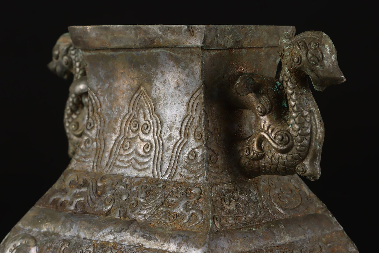 A Exquisite Copper Beast-Face Pattern Dragon-Ears Vase - 4