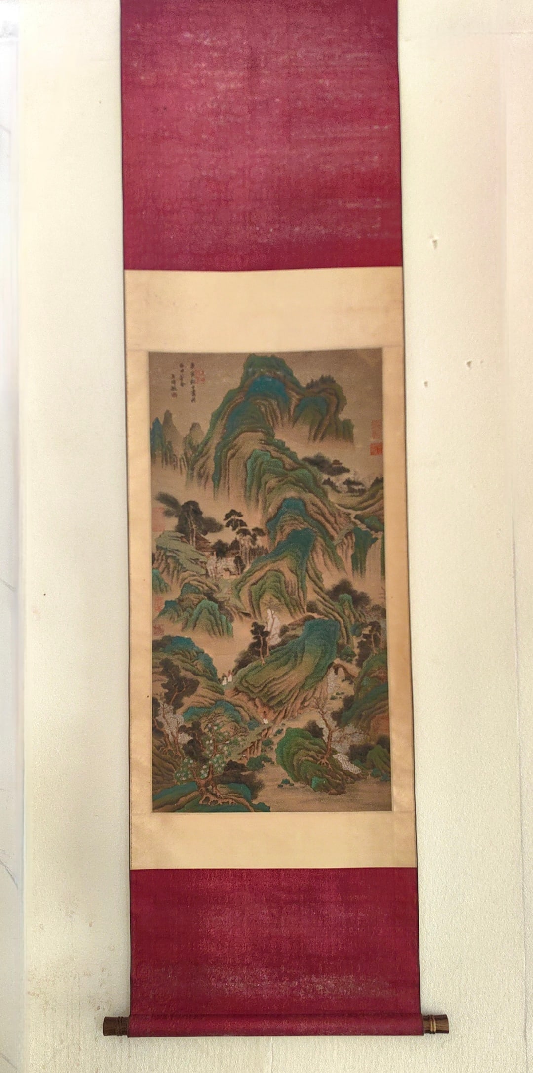 A Chinese Vertical Scroll Ink Painting of Landscape on Silk (1 of 5)