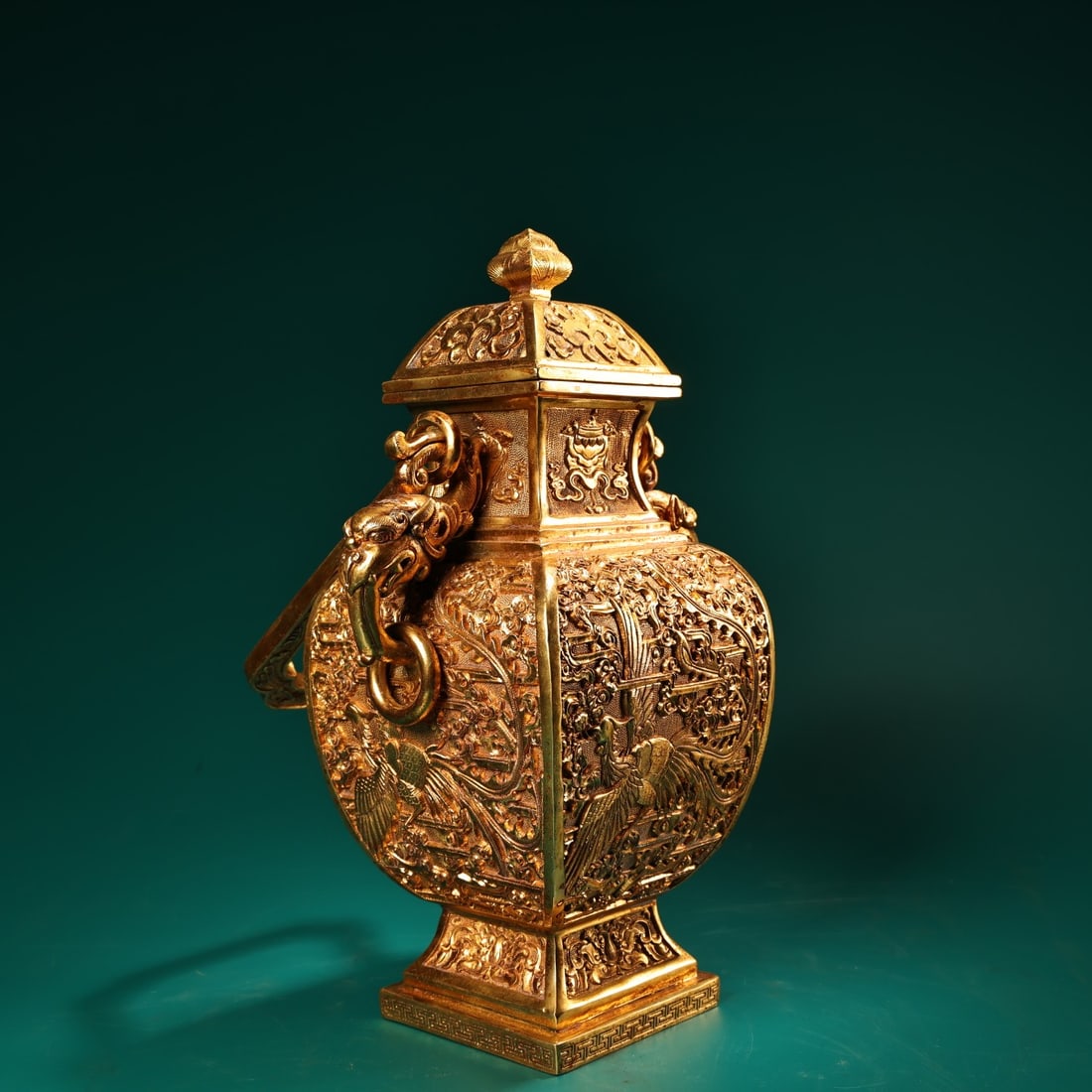 A Exquisite Bronze Inlaid Silver Phoenix Pattern Vase - 2
