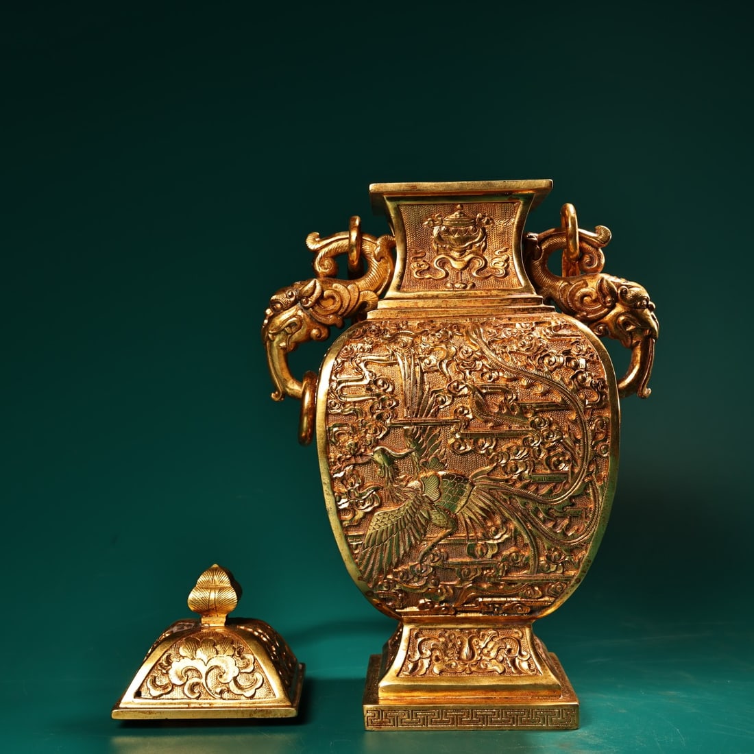 A Exquisite Bronze Inlaid Silver Phoenix Pattern Vase - 6