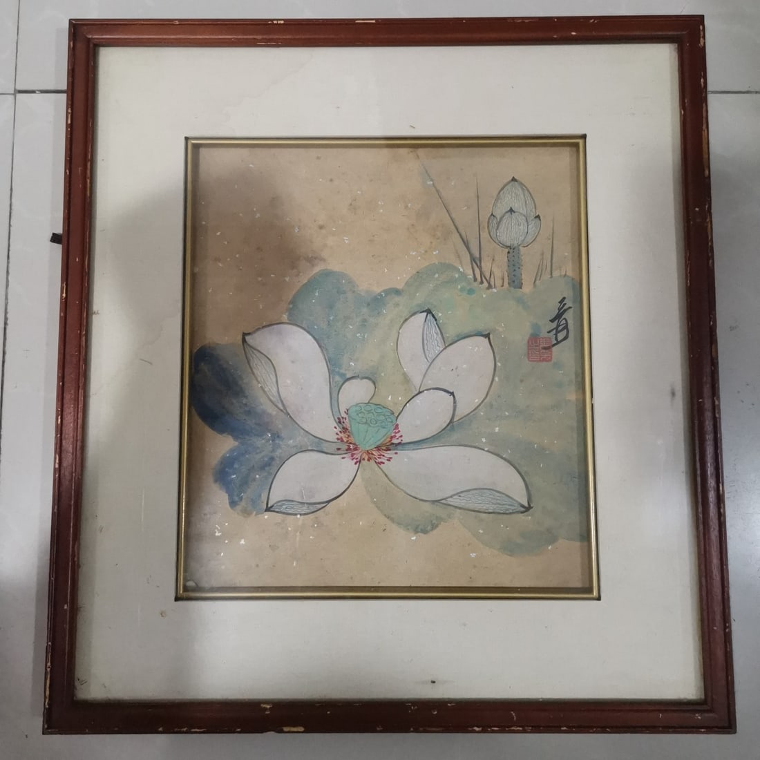 A Chinese Ink Flower Painting on Paper: A Chinese Ink Flower Painting on Paper,Modern Time of China,Zhang Daqian,without frame size:9.4inx10.6in 一幅中国水墨纸本花卉画,๡