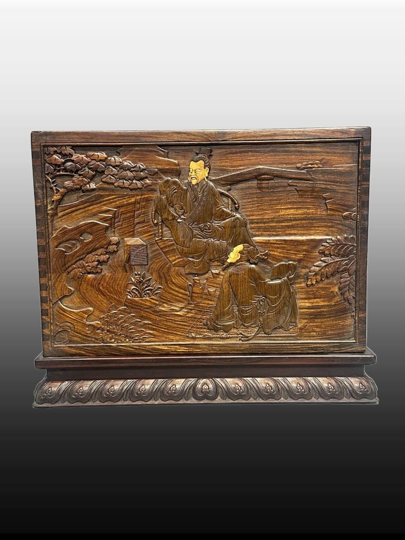 A Exquisite Huanghuali Wood Character and Story Pattern Box: A Exquisite Huanghuali Wood Character and Story Pattern Box,Qing Dynasty, China,Size:11.8inx14.6inx10.2in 黄花梨木人物故事纹盒,中Þ