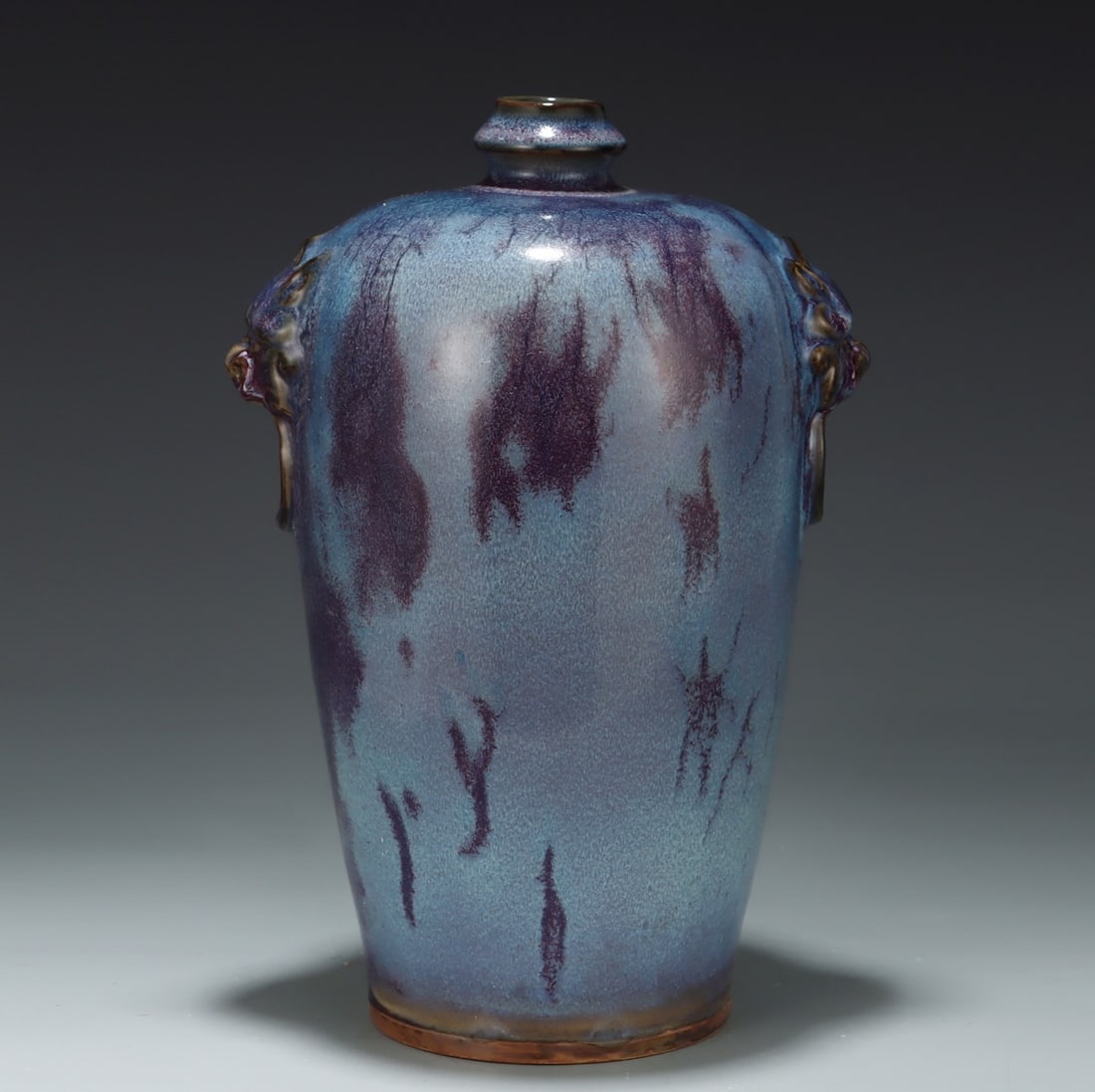 A Exquisite Jun Kiln Purple Glaze Lion Ear Vase: A Exquisite Jun Kiln Purple Glaze Lion Ear Vase,Song Dynasty, China,With Mark,Size:11.5inx8.1in