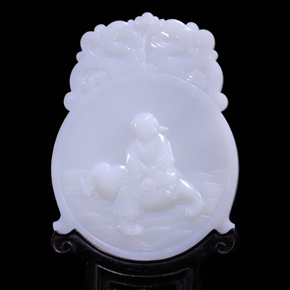 A Exquisite Hotan Jade Figures Pattern Table Screen: A Exquisite Hotan Jade Figures Pattern Table Screen,Qing Dynasty, China,Size:4.7inx3.5inx0.3in,Weight:178g
