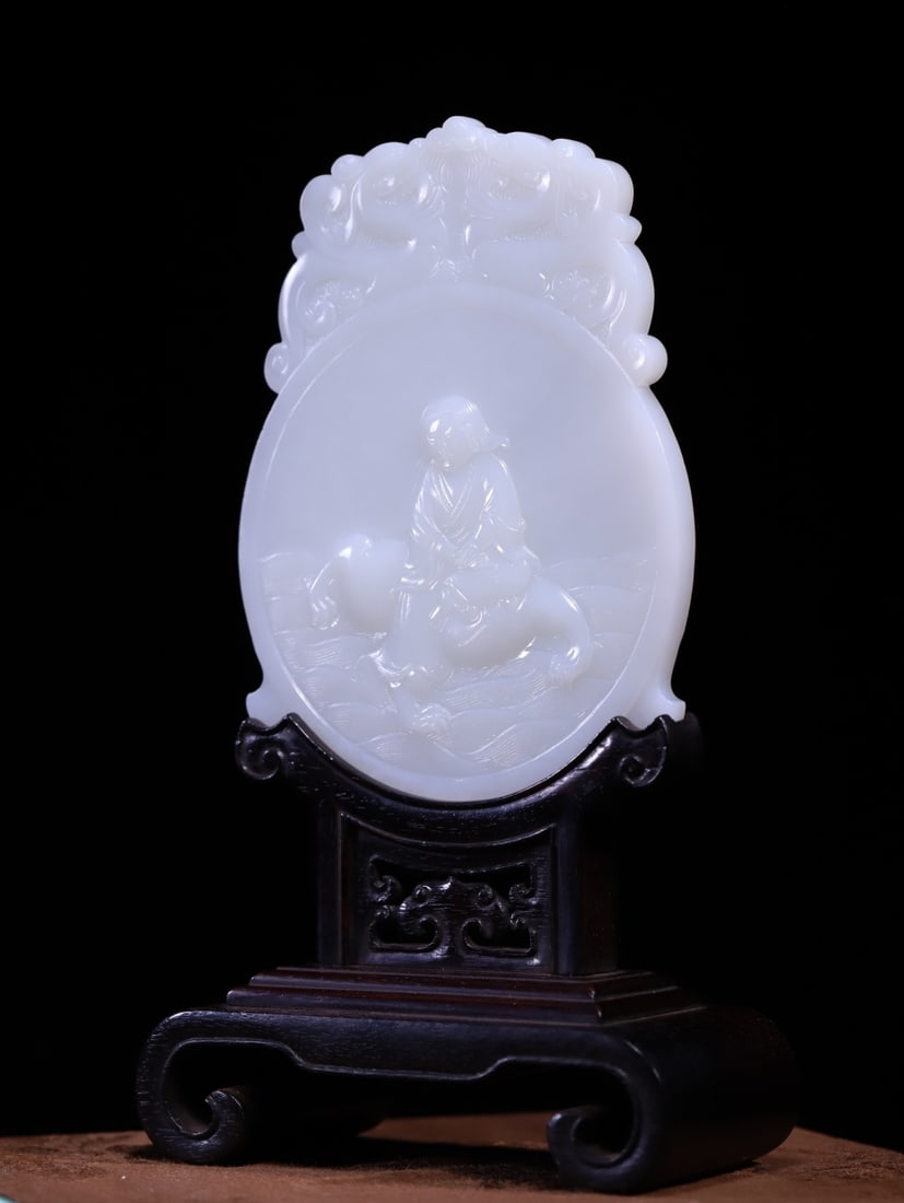 A Exquisite Hotan Jade Figures Pattern Table Screen - 2