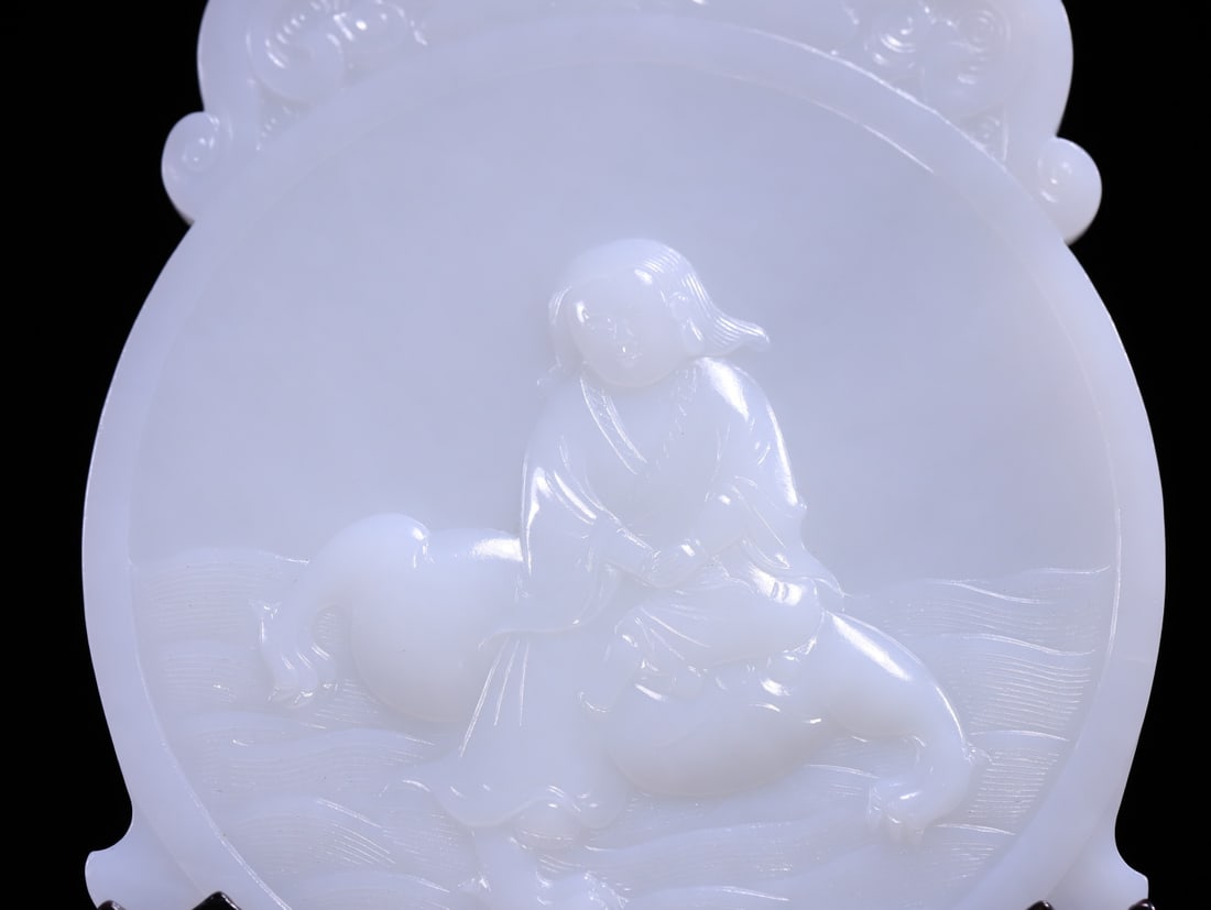 A Exquisite Hotan Jade Figures Pattern Table Screen - 3