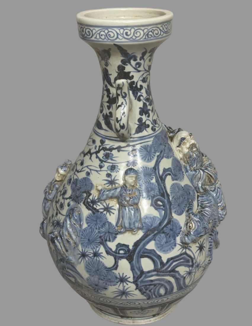 A Exquisite Blue and White Figures Pattern Double-Ears Vase - 4