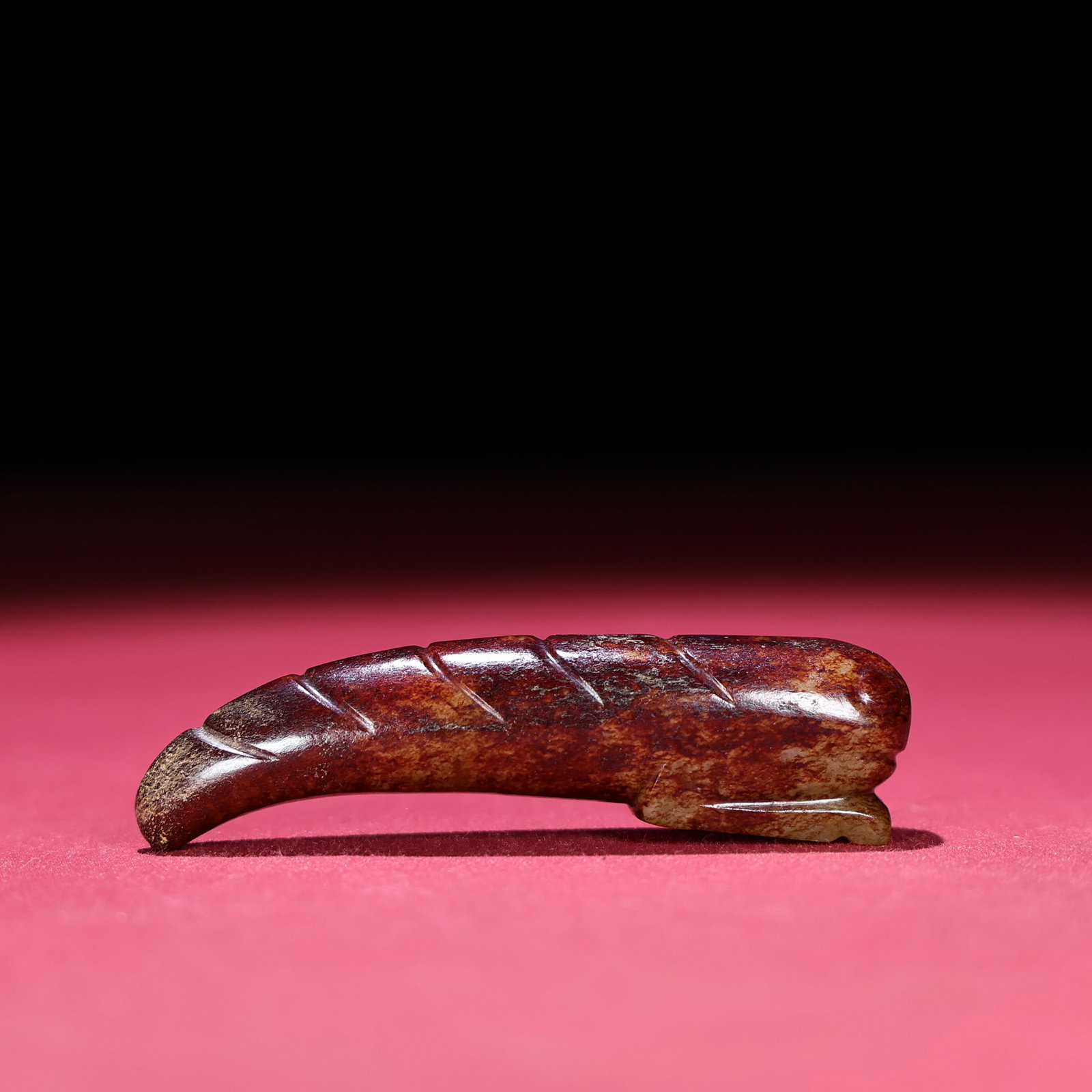 A Exquisite Hetian Jade Full Red Soaked Silkworm Ornament: A Exquisite Hetian Jade Full Red Soaked Silkworm Ornament,Han Dynasty, China,Size:3inx0.7inx0.6in,Weight:41g 和田玉满红沁玉蚕摆件,中&#
