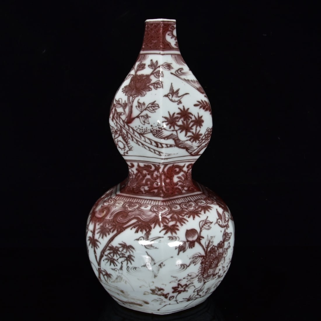 A Exquisite Underglaze-Red Bird pattern Gourd Vase - 3