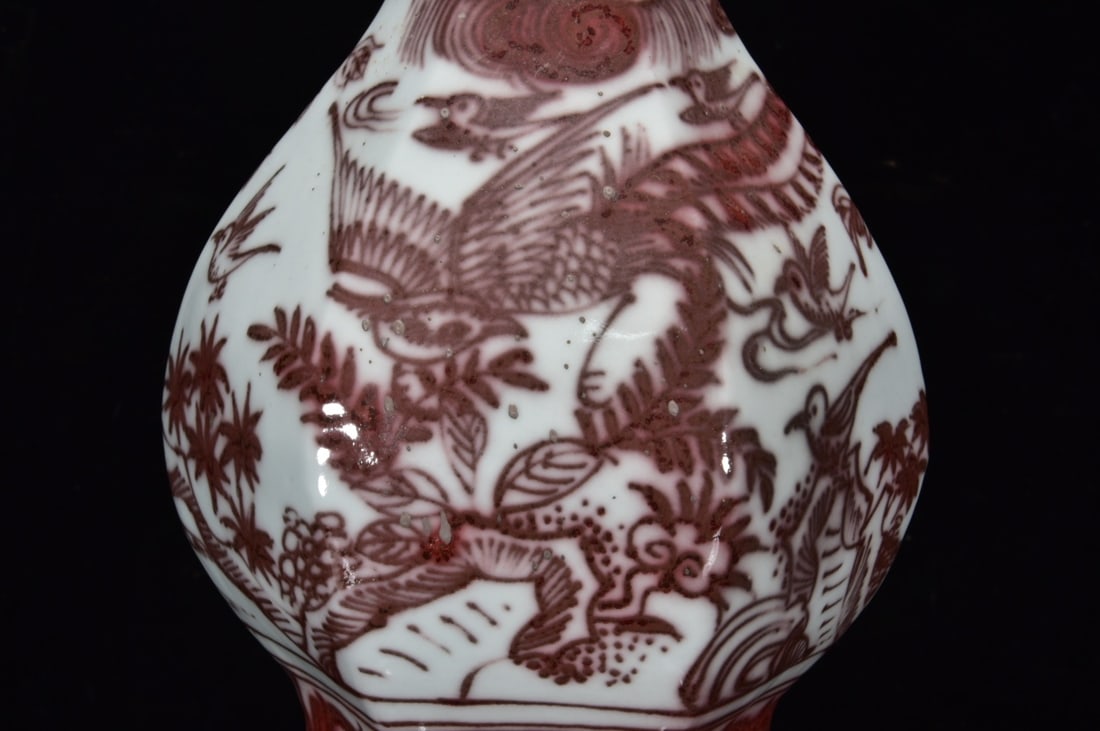 A Exquisite Underglaze-Red Bird pattern Gourd Vase - 4
