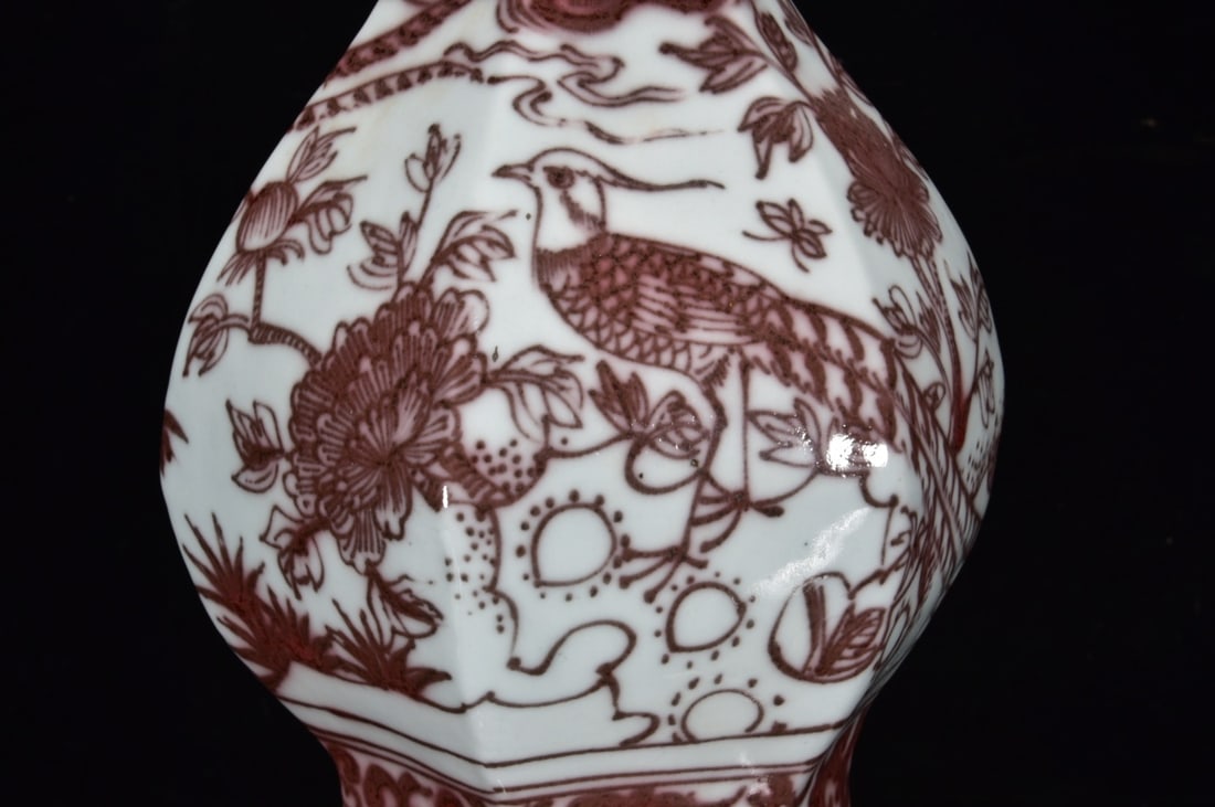 A Exquisite Underglaze-Red Bird pattern Gourd Vase - 8