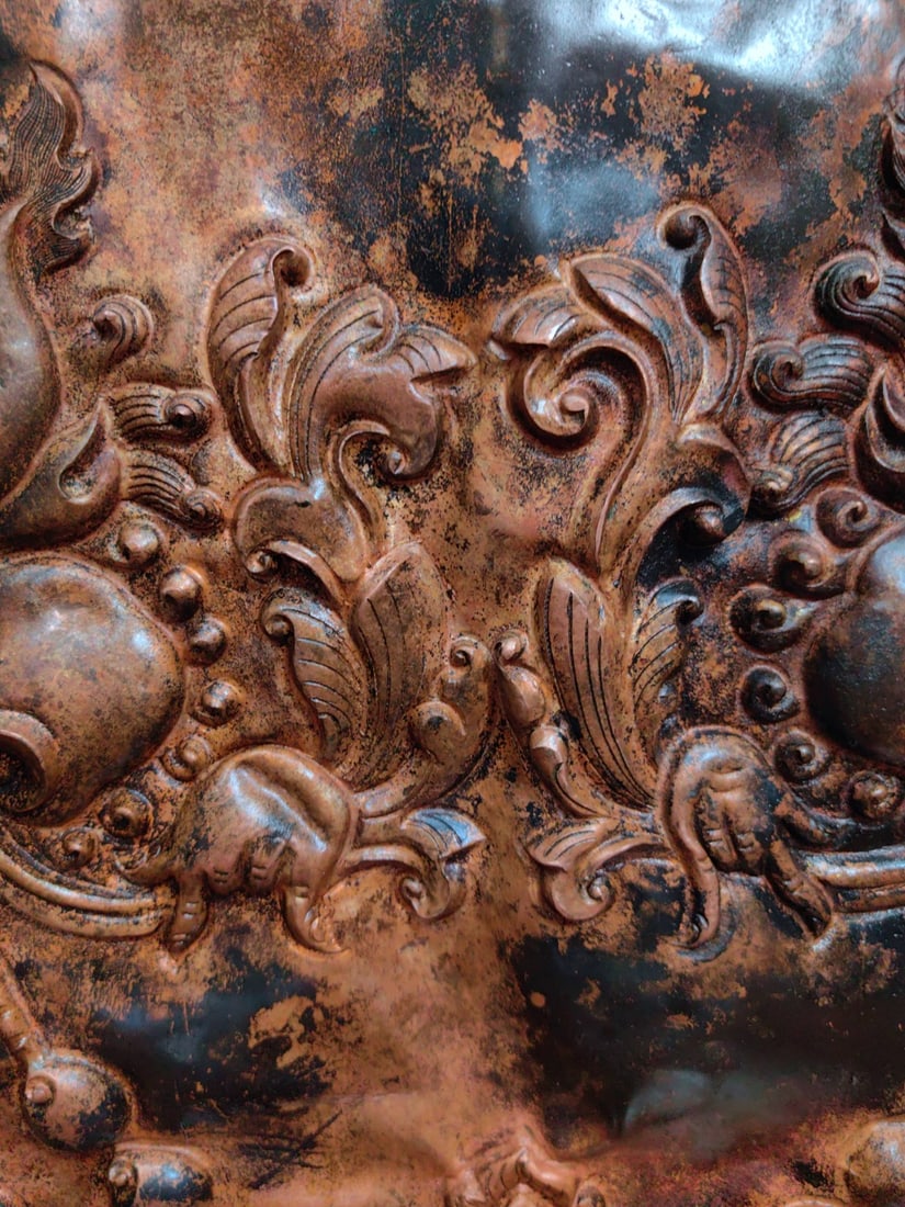 A Exquisite Red Copper Beast-Face Pattern Copper Sheet - 8